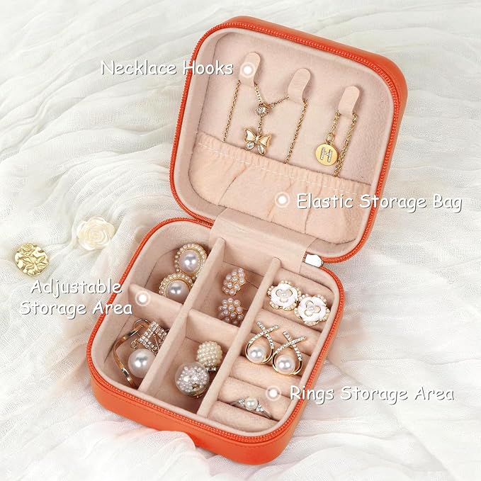 MFXIP Travel Jewelry Case Small Jewelry Box Jewelry Organizer Storage Case Portable PU Leather Mini Jewelry Travel Case for Girls Womens Earring, Necklace, Rings,Bracelets - Image 3