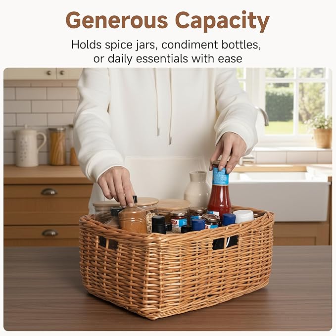 StorageWorks Pantry Baskets, Willow Storage Baskets for Organizing, Shelves, Pantry Organizers and Storage, Light Brown, 16 ½"L x 13"W x 7 ½"H - Image 4