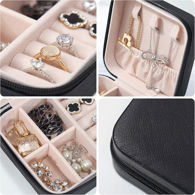 Mini Jewelry Travel Case,Small Travel Jewelry Organizer,Travel Portable Jewelry Case for Ring, Pendant, Earring, Necklace, Bracelet Organizer Storage Holder Boxes (Black) - Image 3
