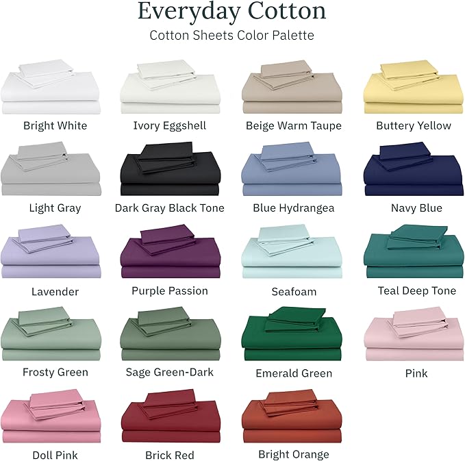 California Design Den Queen Bed Sheets Set - Natural 100% Cotton Sheets, Soft Sateen Weave, Fully Elasticized Deep Pockets, Breathable and Durable Bedding - Purple Passion