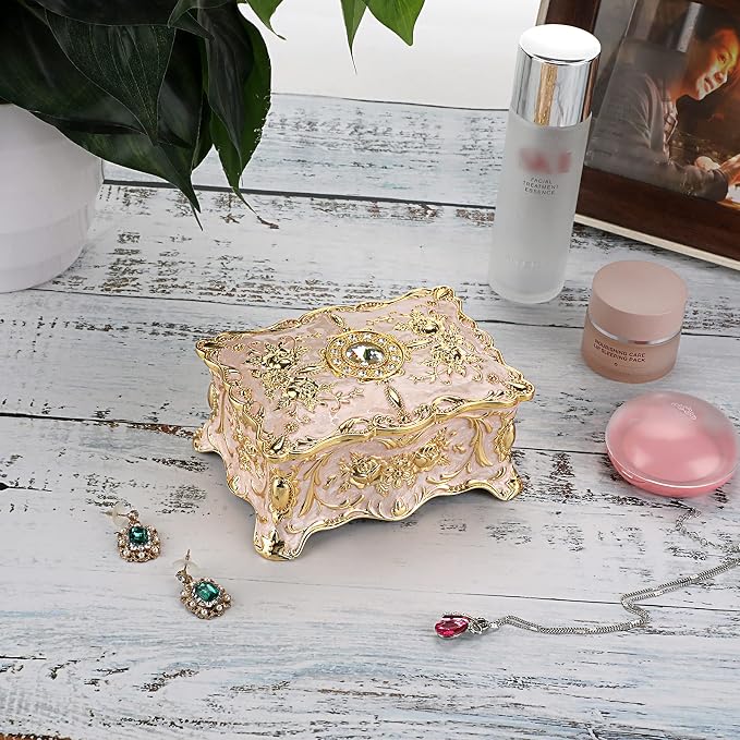 Hipiw Vintage Jewelry Organizer Box - Metal Trinket Storage Box Ornate Treasure Chest Box Jewelry Decorative box Keepsake Gift Box Case for Women,4.9"x3.4"x2.7" - Image 2