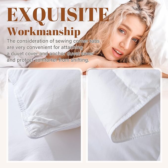 Cosybay Heavyweight Feather Down Fiber Comforter King Size - Thick White 100% Cotton Duvet Insert for Winter Climates - Luxury Hotel Bedding Comforter Extra Warmth, King 106x 90 Inch