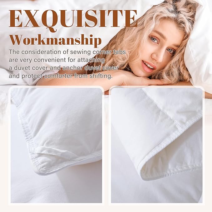 Cosybay Heavyweight Queen Size Feather Down Fiber Comforter - White Thicker Winter Duvet Insert, Ultra Soft 100% Cotton Cover, Luxury Hotel Bedding with Corner Tabs, 90"x90"