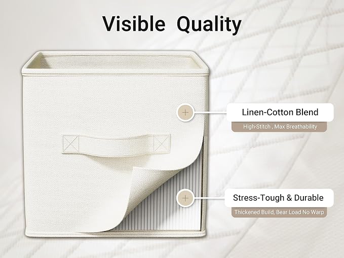 LayerSpace 4 Pack Foldable Fabric Closet Storage Bins, 11Inch Organizer Cubes with Handles, Linen Storage Boxes for Clothes, Toys, Books and Home Organization, White& Ivory - Image 5