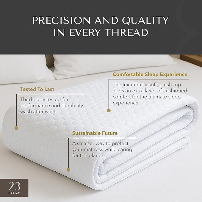 23 Threads X161 Series Padded, Plush, Soft, Luxurious, Waterproof Noiseless Mattress-Protector Cover, Fitted, with Ctrl+Z Technology, Mattress Not Included, 16 Inch Deep, FullXL