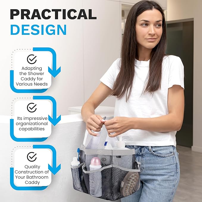 Handy Laundry Mesh Shower Caddy – 7 Pocket Portable Organizer Tote for College Dorm, Gym, Travel & Bathroom – Quick Dry, Collapsible, Lightweight Bag with Reinforced Handles (Black) - Image 4