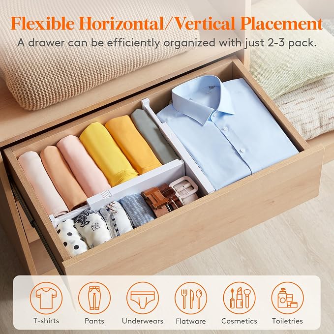 Lifewit 12 Pack 4" High Drawer Dividers 28-43.5cm/11-17" Adjustable Drawer Organizer for Clothes/Utensils, Expandable Drawer Separator in Dresser/Kitchen/Bedroom/Office Organization & Storage White - Image 6