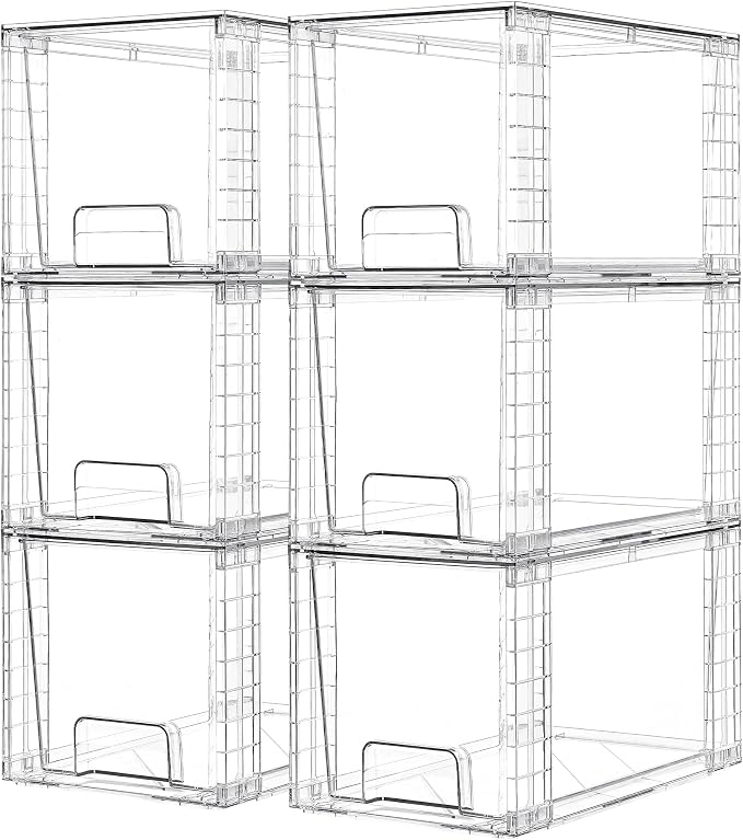 Vtopmart 6 Pack Large Stackable Storage Drawers,Easily Assemble Acrylic Bathroom Closet Undersink Organizers and Storage,Plastic Bins for Kitchen Cabinets,Pantry,Makeup,Medicine Organization by Vtopmart