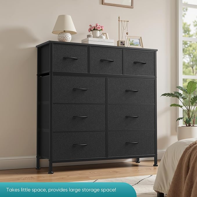 OLIXIS 9 Drawer Storage Dresser with Wood Top - Wide Fabric Chest Organizer for Bedroom, Closet, Living Room,Tower Cabinet, TV Stand, Hallway Entryway Furniture,Carbon Black - Image 7