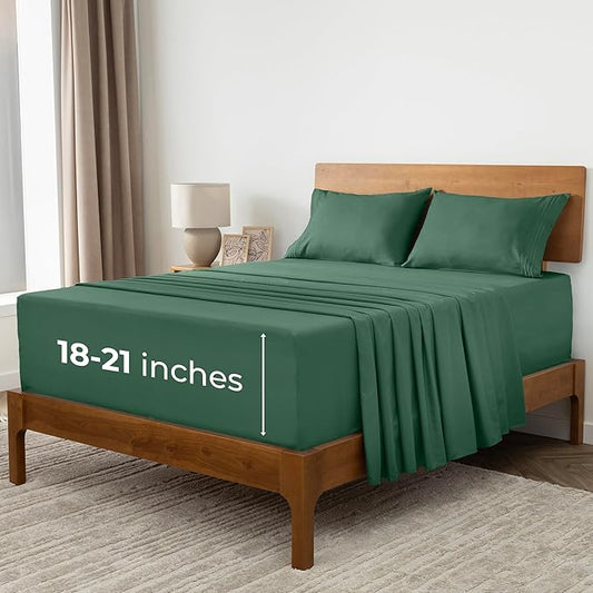 Mellanni Extra Deep Split King Sheets - 5 PC Iconic Collection Bedding - Hotel Luxury, Ultra Soft, Cooling Bed Sheets - Wrinkle, Fade, Stain Resistant (Split King, Emerald Green)