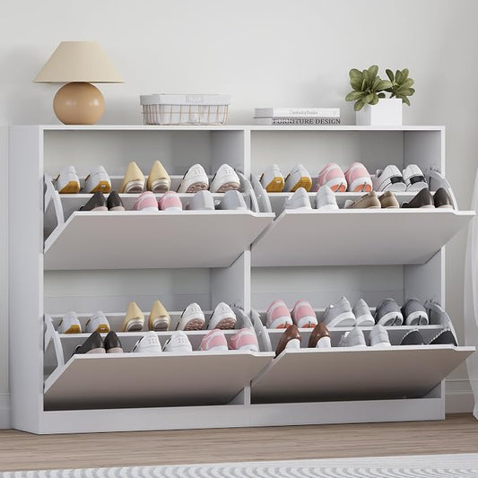 BORNOON Shoe Cabinet with 4 Flip Drawers, Narrow Hidden Shoe Storage Cabinet, Slim Freestanding Shoe Rack Organizer for Entryway, Hallway, Bedroom, Living Room by BORNOON