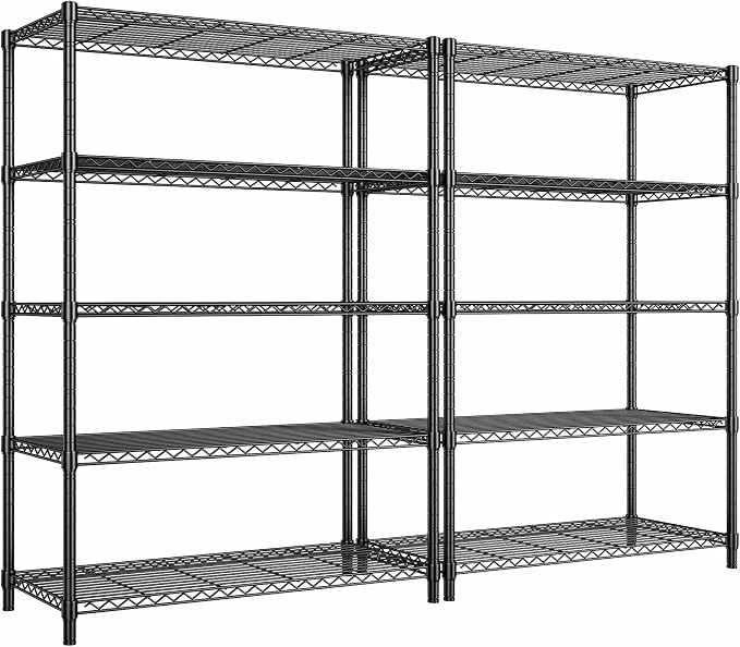 5 Tier Storage Shelves 71"H Wire Shelving Adjustable Metal Shelving,1000LBS Pantry Shelves Sturdy Steel Wire Shelf for Kitchen School Pantry Garage Warehouse ,71"H X35.5"W X13.8"D, Black,2P by Romorgniz
