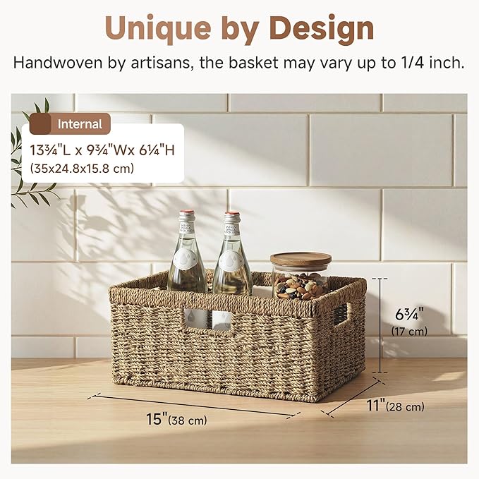 StorageWorks Large Wicker Baskets for Organizing, Seagrass Storage Basket with Built-in Handles for Pantry, Entryway, Living Room, 1 Pack - Image 3
