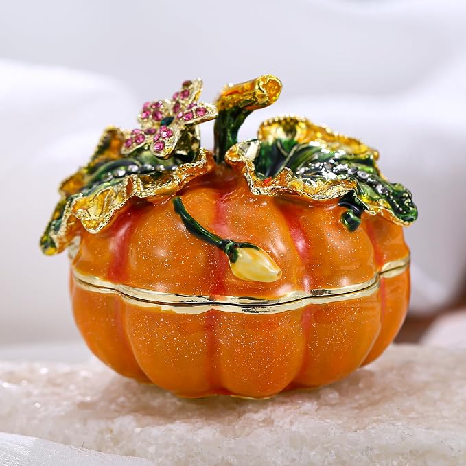 Hand Painted Fruit Trinket Box for Home Decor, Hinged Jewelry Organizer Storage, Unique Personalized Collectible Keepsake Figurine Handmade Decorative Ornament Gifts (Pumpkin) - Image 4