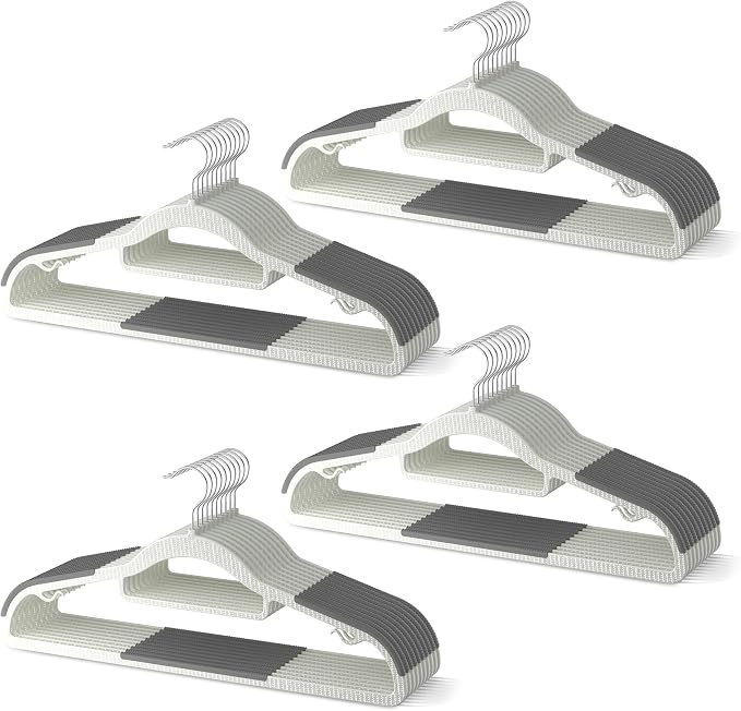 40 Pack Heavy Duty Plastic Hangers, Non Slip Clothes Hangers with Rubber Pads and 360° Hook - Thin Space Saving Hanger, Closet Organizer for Shirt, Pants, Suit, Skirt,Coat - Gray by MLKJHHI