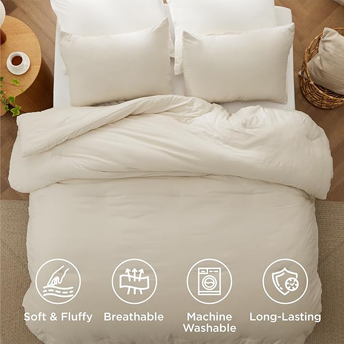 Bedsure California King Comforter Set, Cream Soft Prewashed Bedding for All Seasons, 3 Pieces GentleSoft™ Bed Set, 1 Lightweight Comforter (104"x96") and 2 Pillowcases (20"x36")