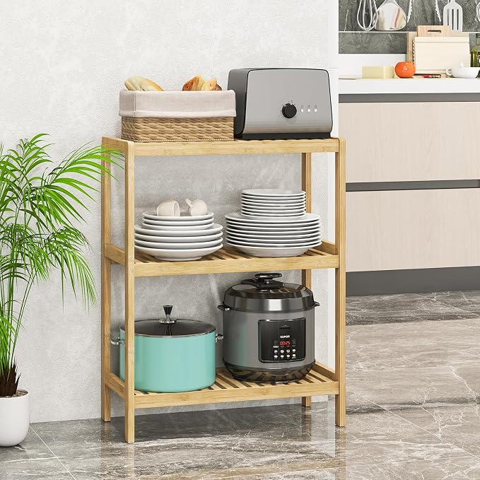 Bamboo Bathroom Shelf, Stand Utility Storage Shelf Multifunctional Bathroom Kitchen Living Room Holder Plant Flower Stand (3-Tier) - Image 9