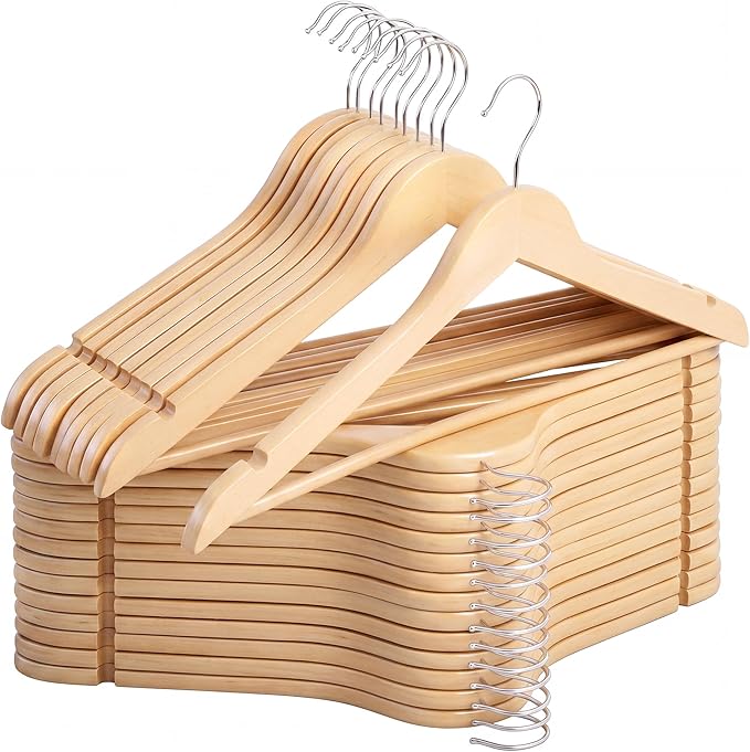 StorageWorks Wooden Hangers 30 Pack, Wood Coat Hangers for Closet, Heavy Duty Clothes Hangers for Suits, Shirts, Pants, Jackets, Natural Wood Color by StorageWorks