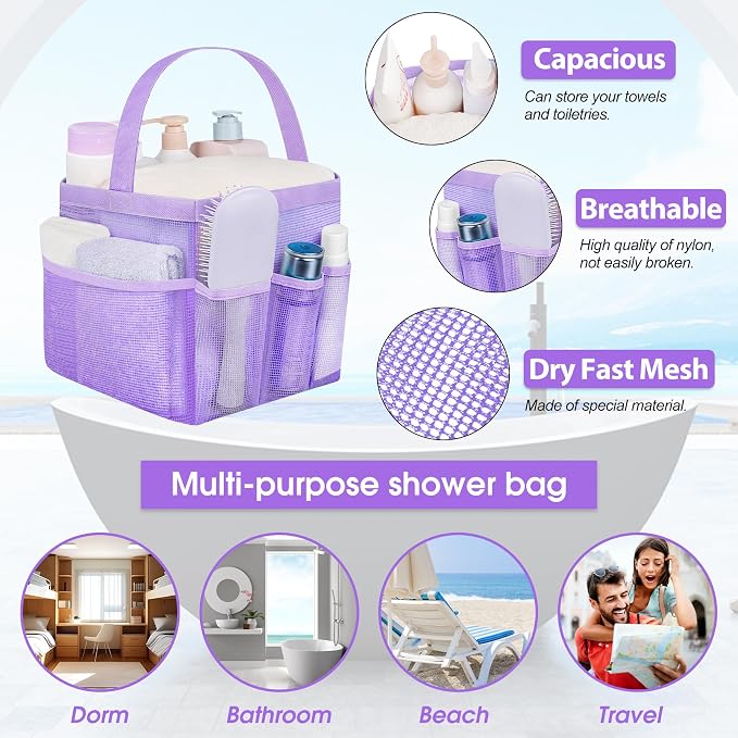 Attmu Mesh Shower Caddy Portable for College Dorm Room Camping Essentials, Shower Caddy Dorm with 9-Pockets, Large Capacity Hanging Basket Bathroom Bag for Toiletry, Swimming, Gym, Camp, Beach - Image 3