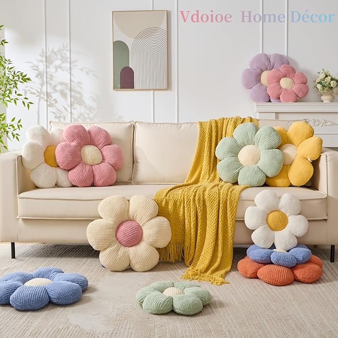 Flower Pillow, Blue Throw Pillows 19.6" Cute Daisy Decorative Pillow Cushion Seating Home Decorative for Bed, Sofa, Couch