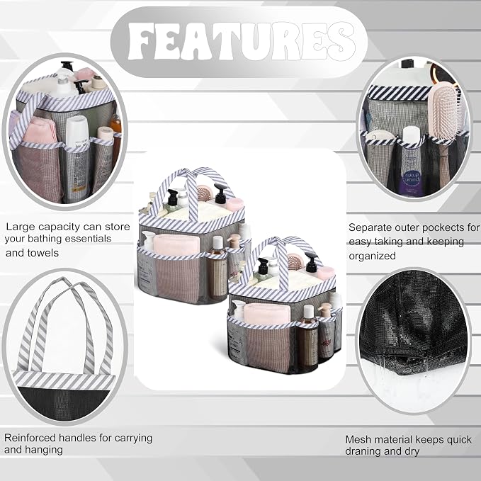 Attmu 2 Pack Mesh Shower Caddy Portable, Quick Dry Hanging Shower Tote Bag for College Dorm Room Essentials, Large Capacity Shower Caddy Dorm for Bathroom Gym Swimming - Image 3