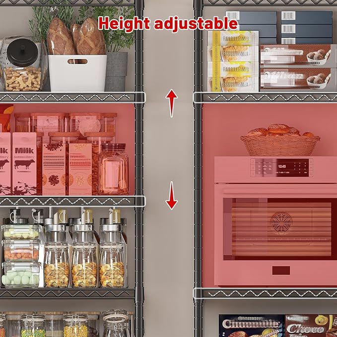 REIBII 45.5''W Storage Shelves Wire Shelving, 5 Tier Pantry Shelves for Storage Rack, Adjustable Metal Shelving for Pantry Kitchen Steel Shelving, 45.5" W x 71" H x 17.7" D, 2 Pack - Image 6