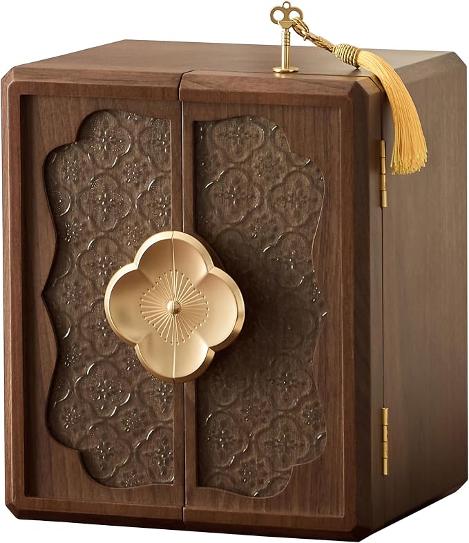 Lockable Walnut Jewelry Box with Key, 5-Layer Jewelry Organizer Storage Box for Necklaces, Rings, Earrings & Bracelets - Mothers Day Gifts for Mom by WENSENY
