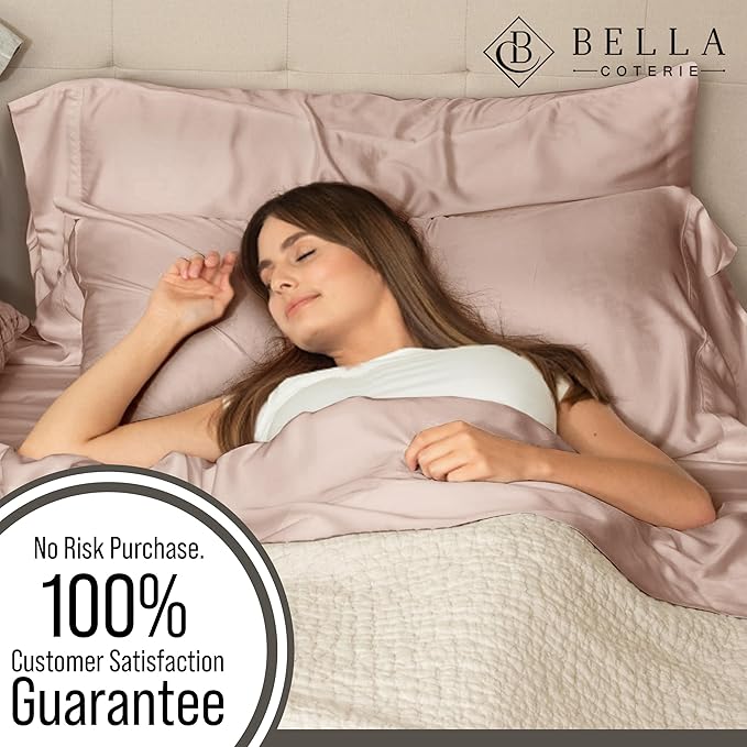 Bella Coterie 6 Piece Luxury Bamboo Viscose Queen Size Sheet Set | 100% Organically Grown | Cooling for Hot Sleepers | 18" Deep Pocket | Soft & Hypoallergenic | 4 Pillowcases [Dusty Rose]