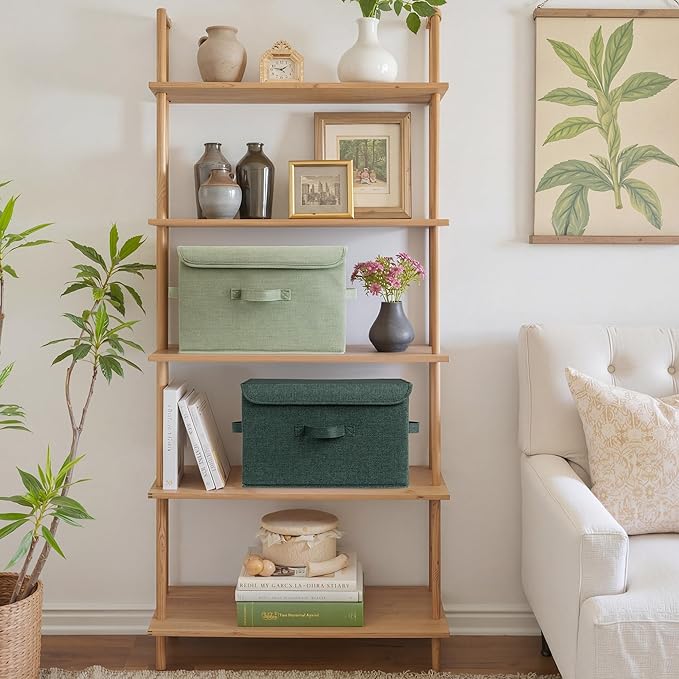 GRANNY SAYS Stoarge Basket with Lid, Decorative Storage Boxes, Closet Storage Bins for Clothes, Collapsible Stackable Organization, Sage Green&Dark Green, 2-Pack - Image 2