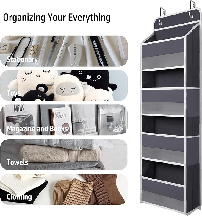 TYMENSH Over The Door Hanging Organizer with 4 Large Pockets – Closet, Bathroom, Nursery, Bedroom, Dorm Storage for Toys, Cosmetics, and Baby Essentials, Gray - Image 6