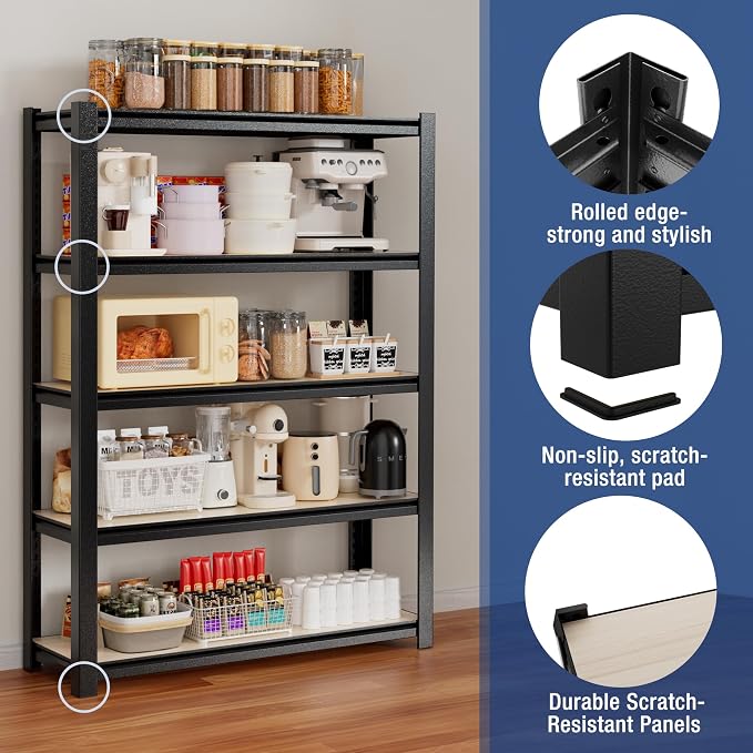 WORKPRO House 3000lbs 5-Tier Shelving Unit, 72" H Adjustable Storage Shelves, Boltless Book Shelf, Shelf Organizer for Kitchen, Living Room, Bathroom, Wood Grain Pattern, Waterproof Board, Black - Image 6