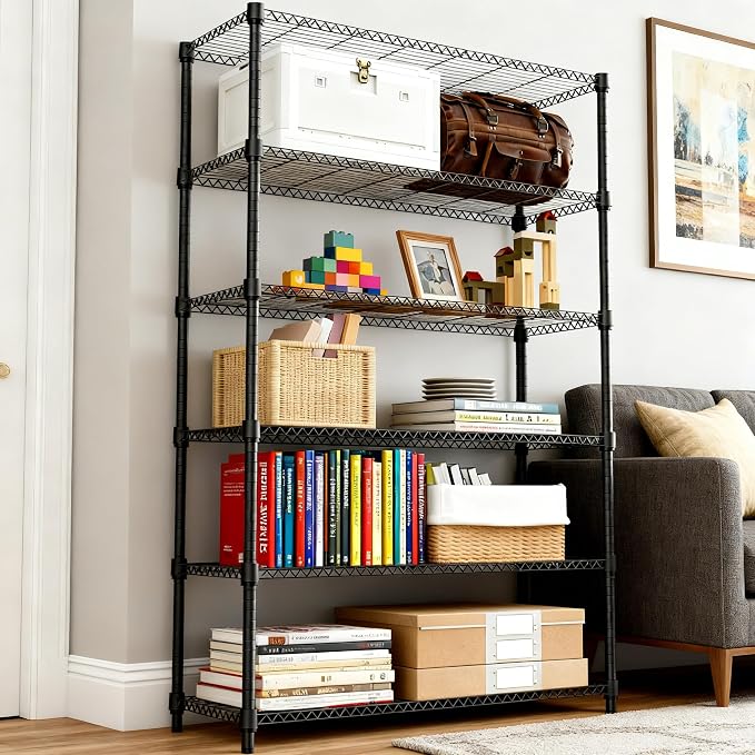 M MZG 2100LBS 47.2" W 6 Tiers Shelf Storage Shelves Metal Shelving Unit Heavy Duty Garage Shelving Adjustable Wire Shelves for Pantry,Kitchen,Garage,Basement,Black 17.7" D x 47.2" W x 82.4" H - Image 2