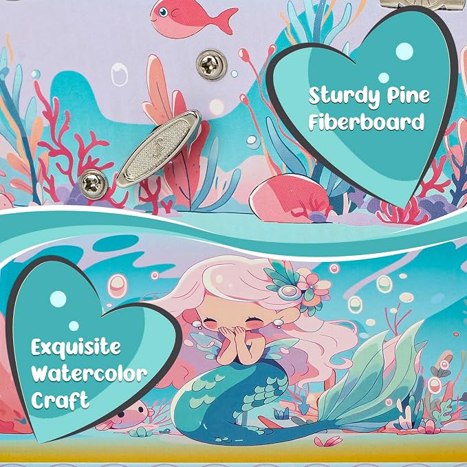 Girls' Musical Jewelry Box Organizer with Jewelry Set - blue ocean mermaid Theme, OVER THE WAVES Tune - Jewelry Storage and jewelry box for girls - Image 6
