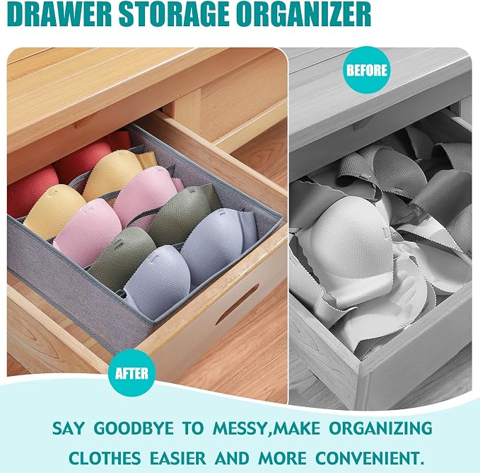 Bra Storage Drawers Organizer for Clothing Underwear Drawer Organizer Dividers Foldable Storage Cube Bins for Bra,Socks, Underwear,3 Pack （Grey） - Image 3