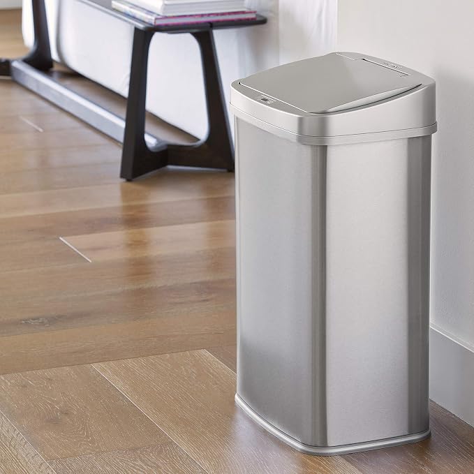 Ninestars 13 Gallon Automatic Trash Can, 50L Touchless Motion Sensor Garbage Can with Odor-Sealing Lid, Rectangular Stainless Steel, Silver Trim - Image 8