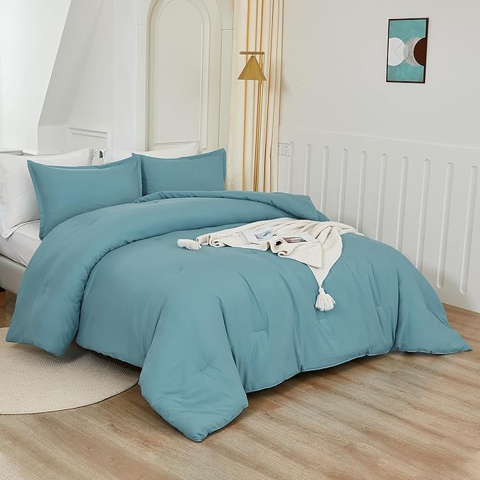 Litanika Comforters Twin XL Size Grayish Teal, 2 Pieces Lightweight Solid Bedding Set & Collections, All Season Fluffy Bed Set (68x92 Inches Comforter & 1 Pillowcase)