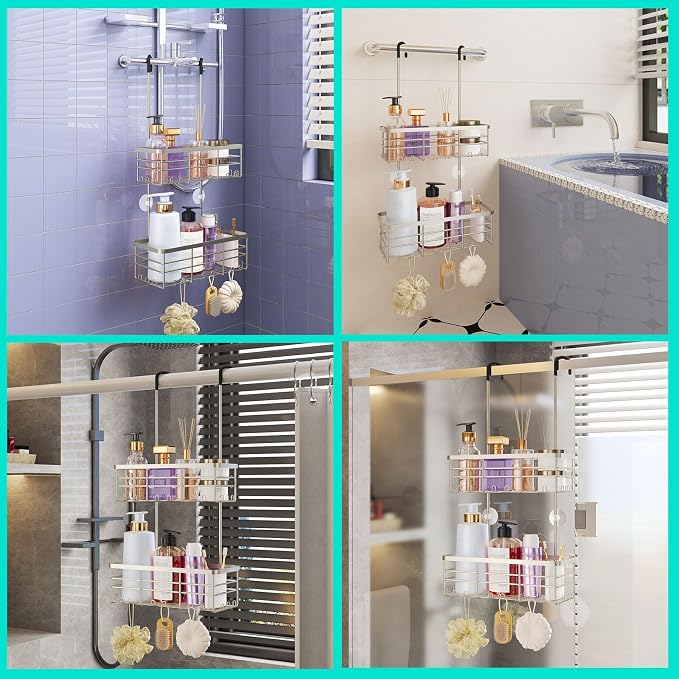 HapiRm Hanging Shower Caddy Organizer - No Drilling Shower Organizer with Hooks, Rustproof & Waterproof 304 Stainless Steel Bathroom Shelves - Brushed Nickel - Image 3