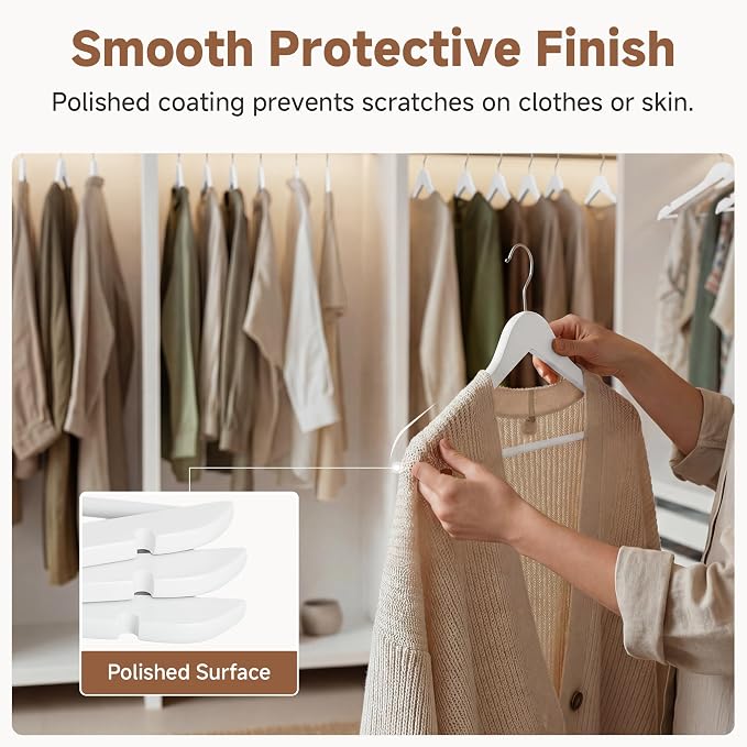 StorageWorks White Wooden Hangers 30 Pack, Heavy Duty Wood Hangers for Closet, Clothes Hangers for Coats, Bridesmaid Suits, Wedding Dress - Image 5