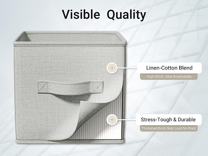 LayerSpace 4 Pack Foldable Fabric Closet Storage Bins, 11Inch Organizer Cubes with Handles, Linen Storage Boxes for Clothes, Toys, Books and Home Organization,Gray - Image 5