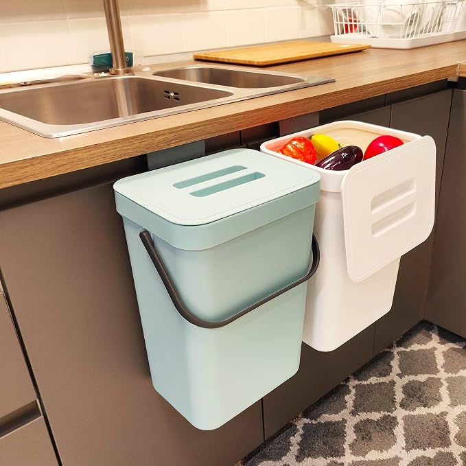 stonespace Compost Bin Kitchen, Under Sink Compost Bin Indoor Sealed, 3.2 Gallon/12L Compost Bucket for Kitchen, Wall Mounted Trash Can，Small Trash Can with Lid，1 Pack Blue by stonespace