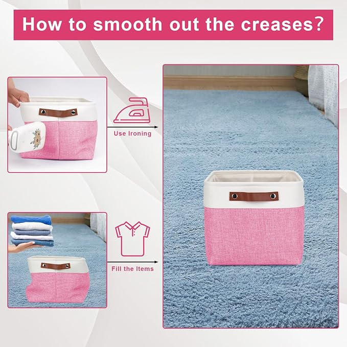 Bagnizer Storage Bins Large Fabric Storage Baskets for Shelves 3 Pack, Decorative Linen Closet Baskets with Handles for Organizing, Shelf, Clothes, Home, Office, 15x11x9.5Inches (Pink&White) - Image 6