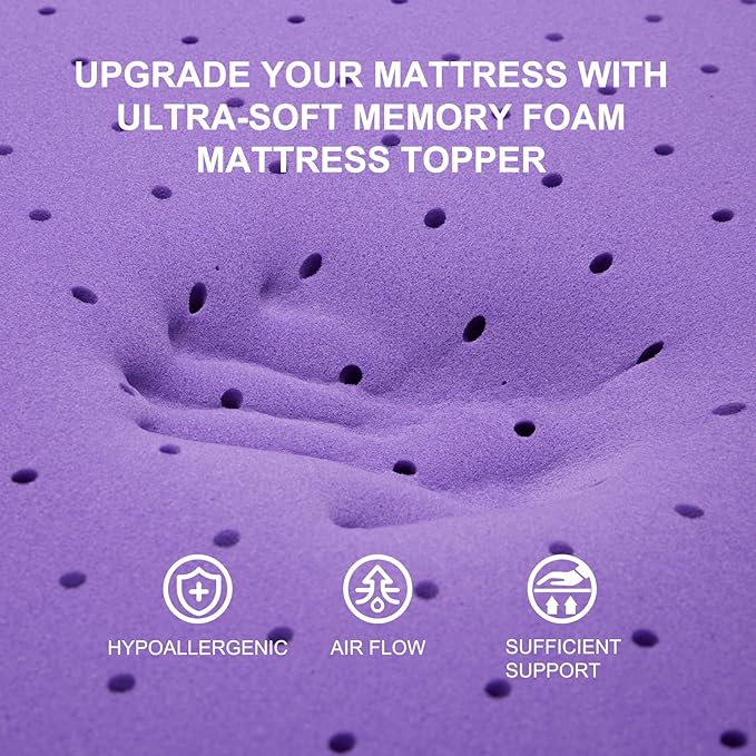 SINWEEK 2 Inch Gel Memory Foam Mattress Topper Ventilated Soft Pressure Relieve Mattress Pad, Breathable Bed Topper, CertiPUR-US Certified, Full Size