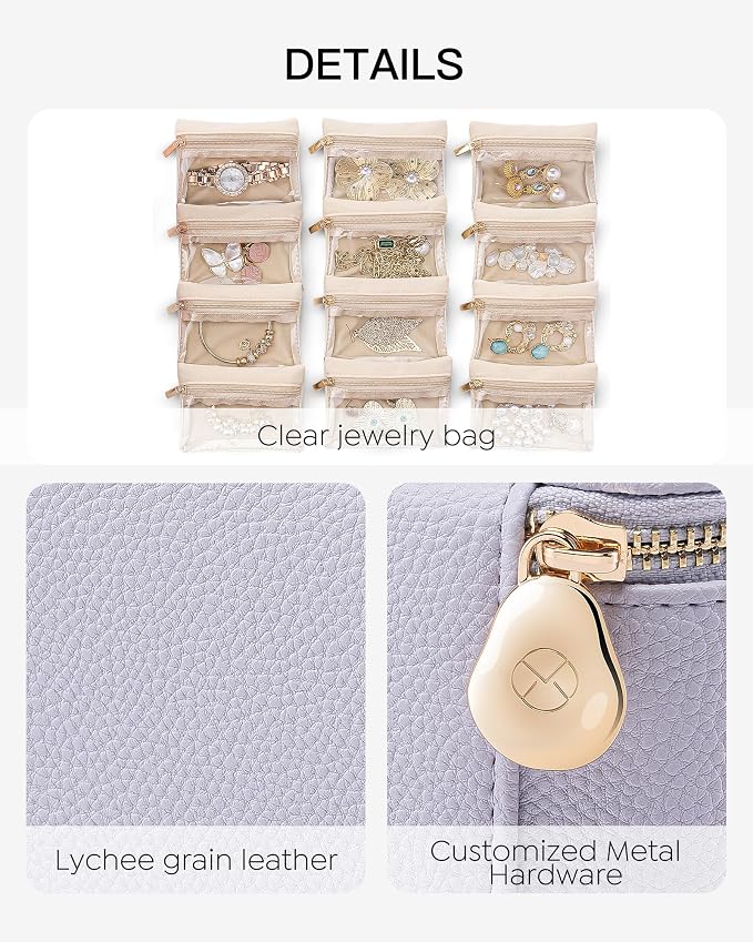 Vlando Jewelry Travel Case,Travel Jewelry Organizer with Clear Velvet Jewelry Bags 12Pcs Zipper Pouch for Women Earrings Organizers-Purple - Image 4