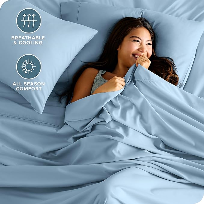 Bare Home Full XL Sheet Set - 1800 Ultra-Soft Microfiber Full Extra Long Bed Sheets - Double Brushed - Deep Pockets - Easy Fit - 4 Piece Set - Bedding Sheets & Pillowcases (Full XL, Light Blue)