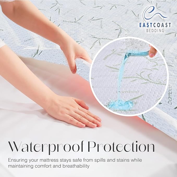 Waterproof Mattress Protector Viscose Derived from Bamboo Blend Ultra Soft Deep Pocket Fits Up to 18 Inches, Queen