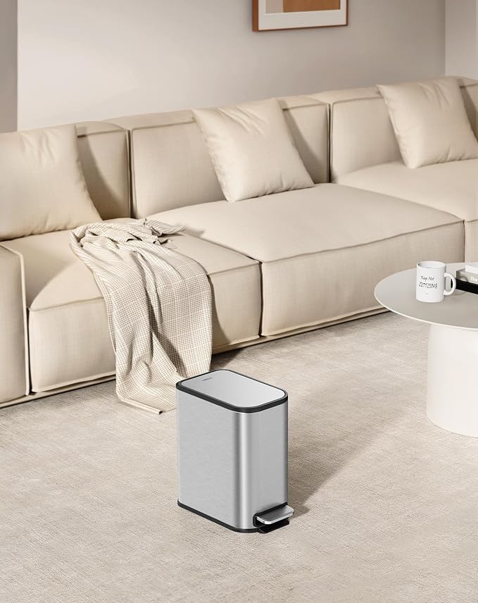 Cesun Small Bathroom Trash Can with Lid Soft Close, Step Pedal, 5 Liter / 1.3 Gallon Stainless Steel Garbage Can with Removable Inner Bucket, Waste Basket for Bathroom, Bedroom (Silver) - Image 8