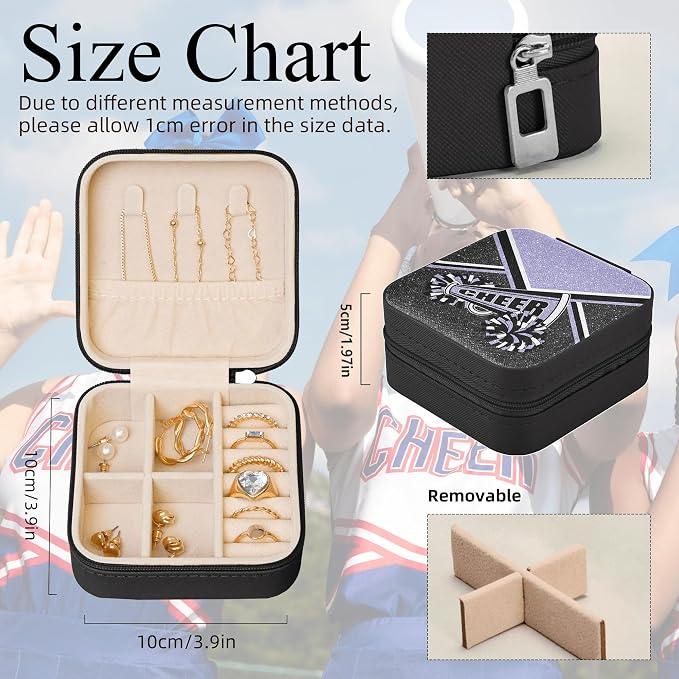 Cheerleader Travel Jewelry Case, Cheer Travel Jewelry Box for Women, Mini Jewelry Travel Case for Cheer Team, Cheerleader Gifts for Girls (Lilac) - Image 2