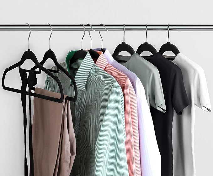 Utopia Home Premium Velvet Hangers 150 Pack - Non-Slip Clothes Hanger with Tie Bar - Black Hangers with 360 Degree Rotatable Hook - Heavy Duty Coat Hanger - Image 7