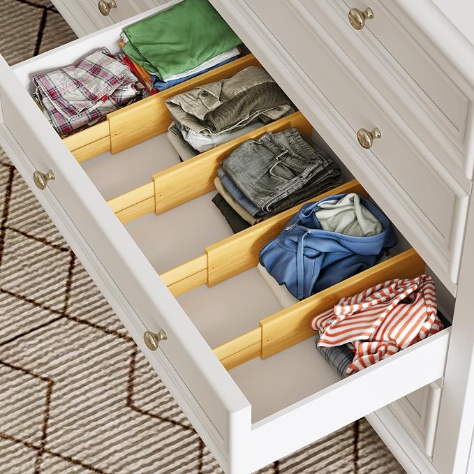 BAMEOS 4" High Drawer Dividers Bamboo Separators Organization Expandable Organizers for Kitchen Bedroom Bathroom Dresser Office 4-pack - Image 5