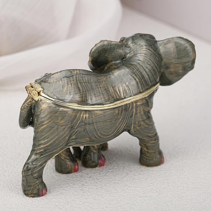 Hand Painted Animal Trinket Box for Home Decor, Hinged Jewelry Organizer Storage, Unique Personalized Collectible Keepsake Figurine Handmade Decorative Ornament Gifts (Mom & Baby Elephant) - Image 5